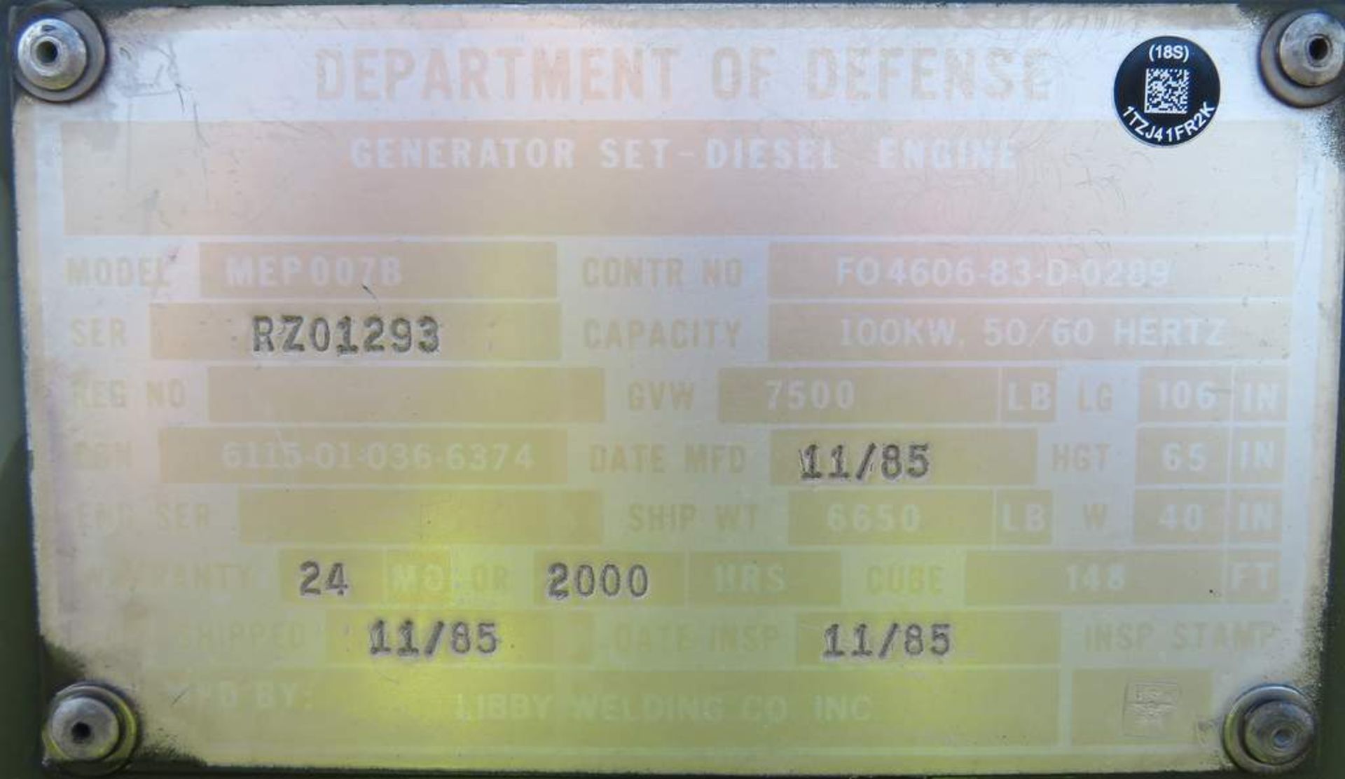 Skid Mounted 100KW Diesel Gen Set. - Image 4 of 13