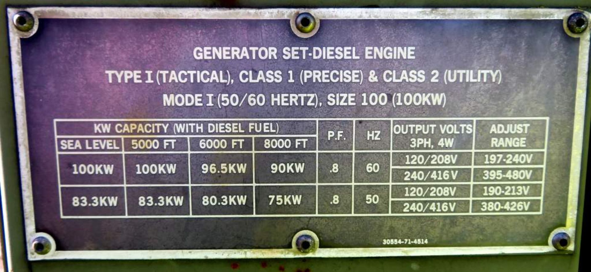 Skid Mounted 100KW Diesel Gen Set. - Image 8 of 12