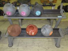 6x Various Sized Medicine Balls And Jordan 2 Tier Rack.