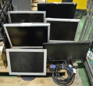 6x Flat Screen Monitors 15" to 19".