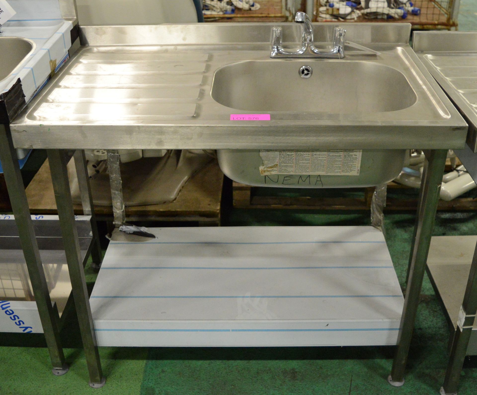 Stainless Steel Single Sink Unit with Taps L1000 x D600 x H910mm.