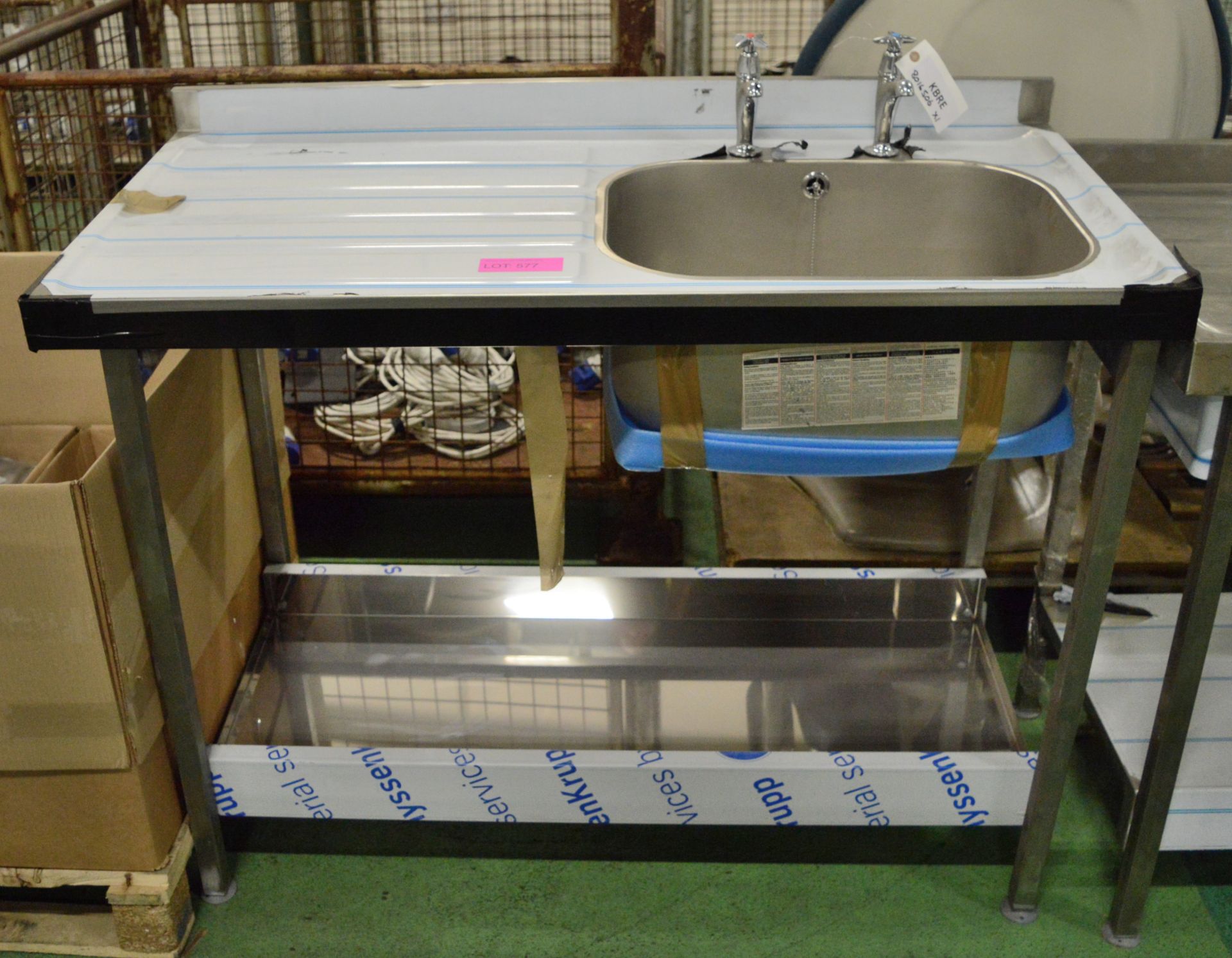 Stainless Steel Single Sink Unit with Taps L1200 x D600 x H970mm.