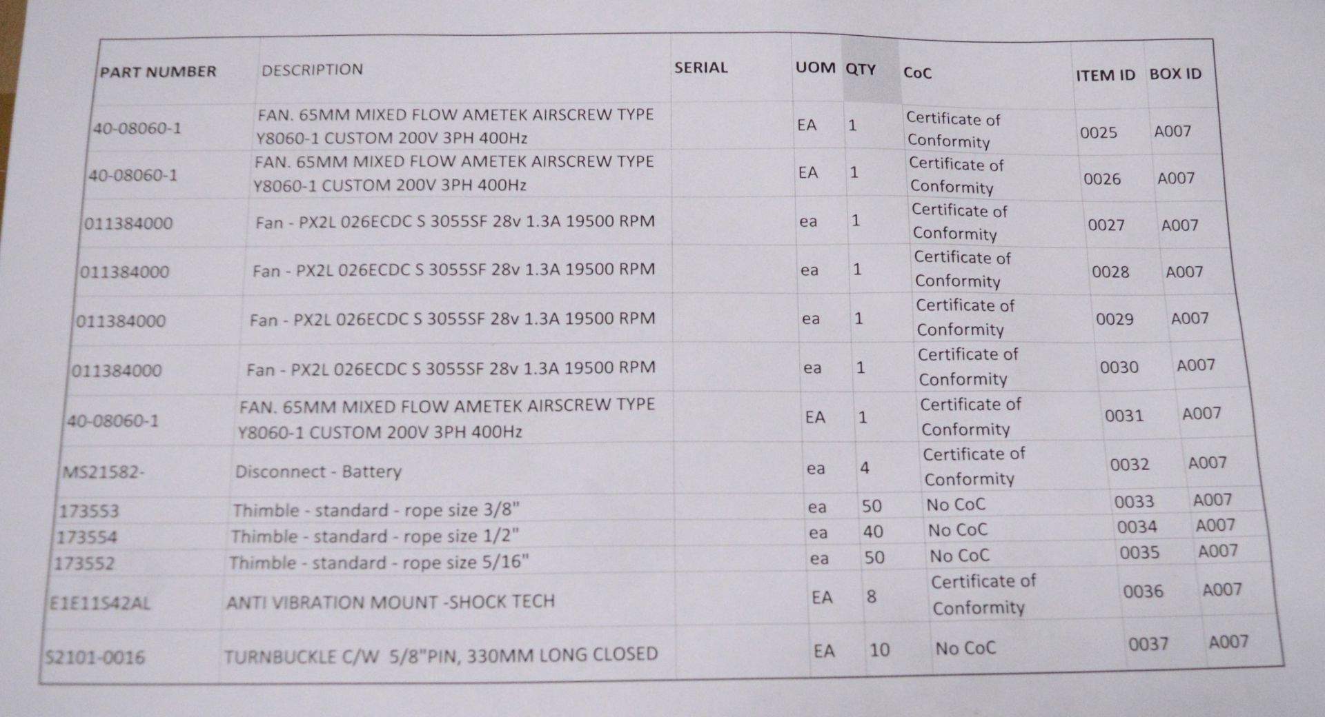 Fans. Rope Thimbles. Anti-Vibration Mounts. See photo for full list. - Image 2 of 2