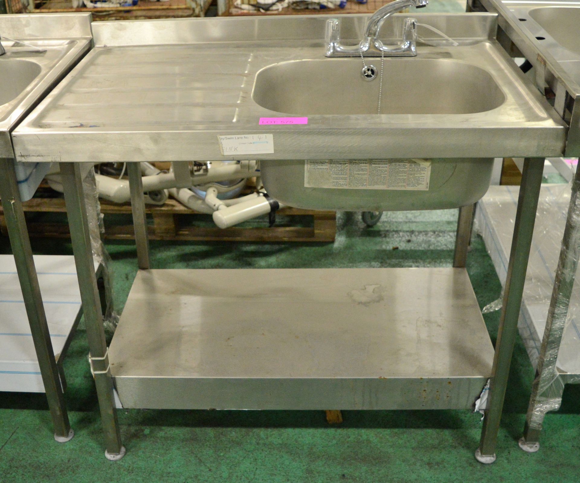 Stainless Steel Single Sink Unit with Taps L1000 x D600 x H910mm.