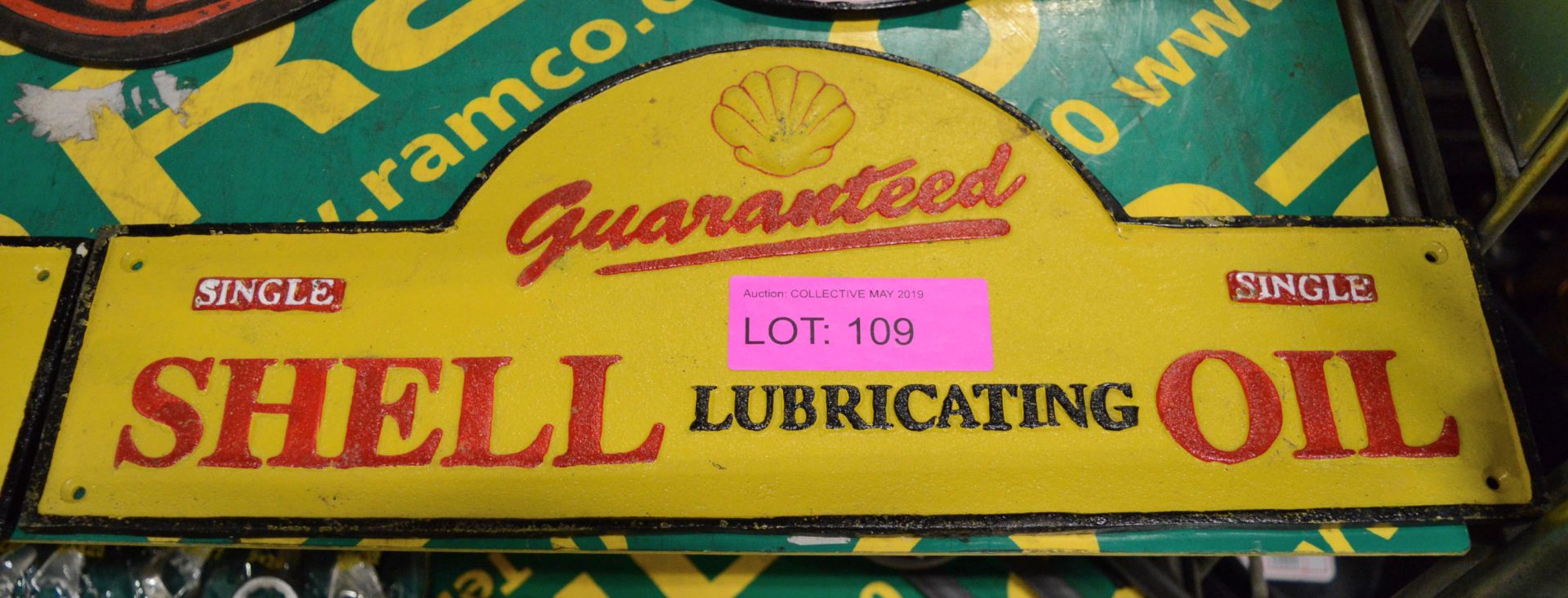 Shell Lubricating Oil Cast Sign.