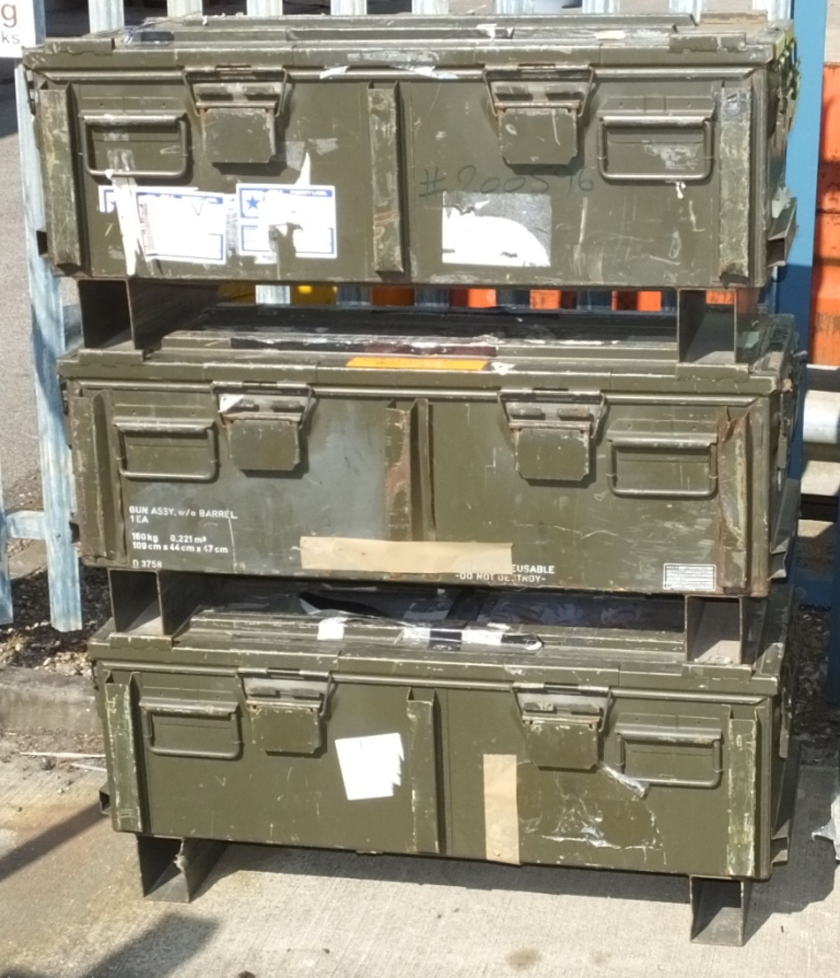 3x Gun / Barrel Empty Metal Boxes - 1090 x 440 x 470