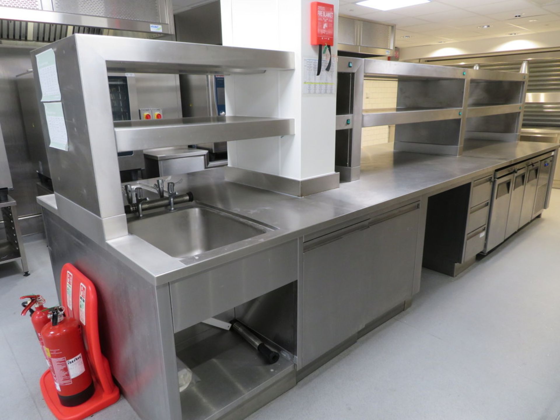 LARGE STAINLESS STEEL BUILT IN CENTRAL KITCHEN PREP ISLAND - Image 3 of 6