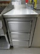 STAINLESS STEEL THREE-DRAWER PREP UNIT WITH SPLASHBACK