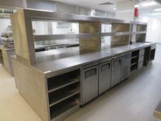 LARGE STAINLESS STEEL BUILT IN CENTRAL KITCHEN PREP ISLAND