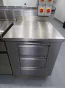 STAINLESS STEEL THREE-DRAWER PREP UNIT WITH SPLASHBACK