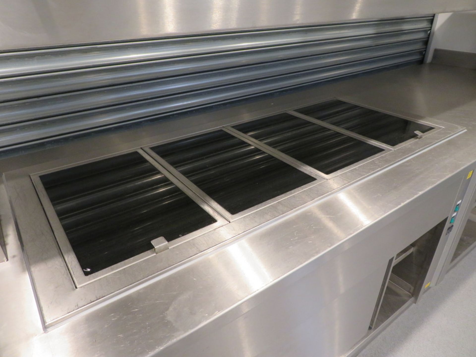 BUILT IN STAINLESS STEEL HOT FOOD COUNTER WITH TWIN SERVERIES - Image 4 of 12