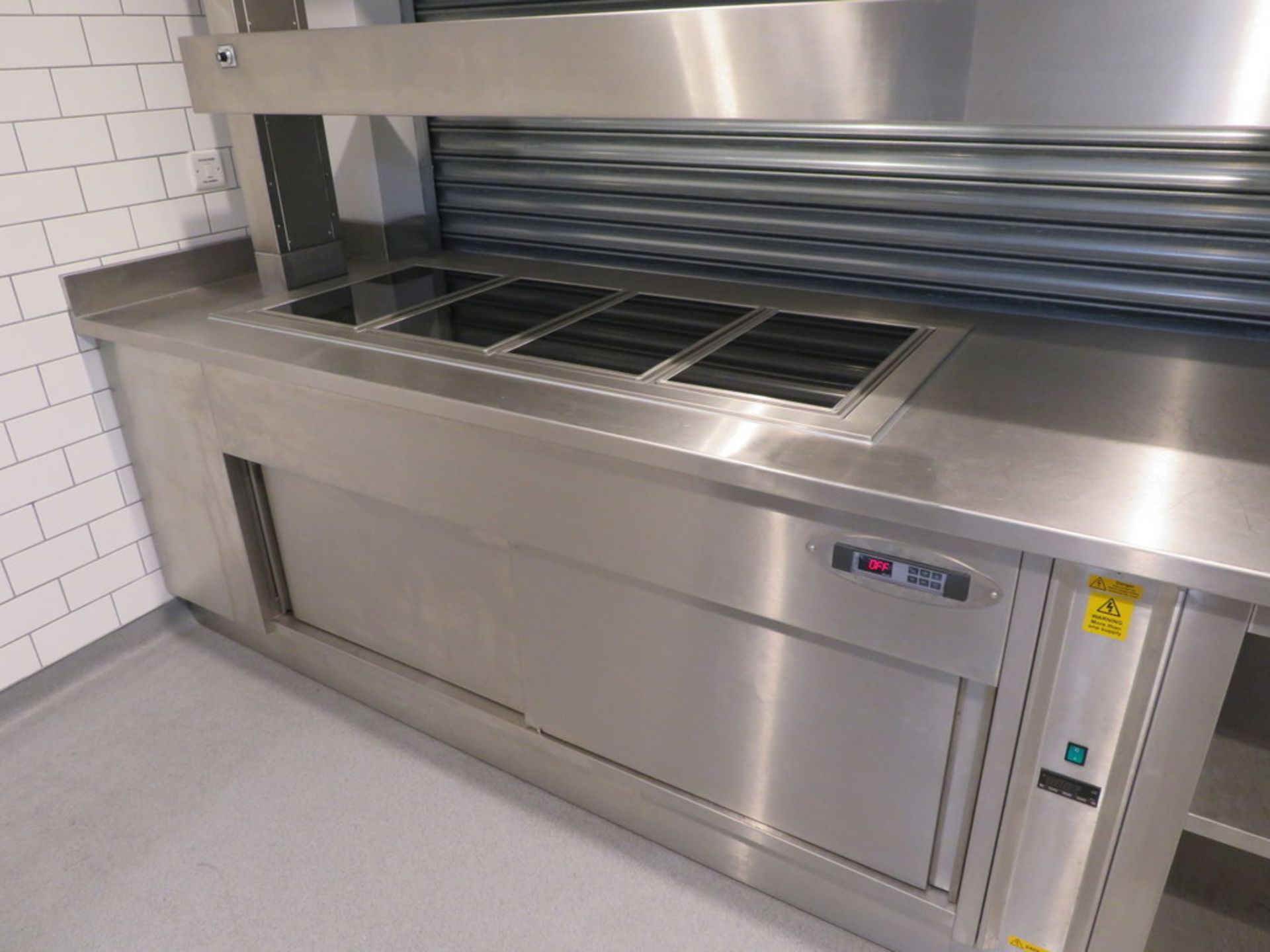 BUILT IN STAINLESS STEEL HOT FOOD COUNTER WITH TWIN SERVERIES - Image 10 of 12