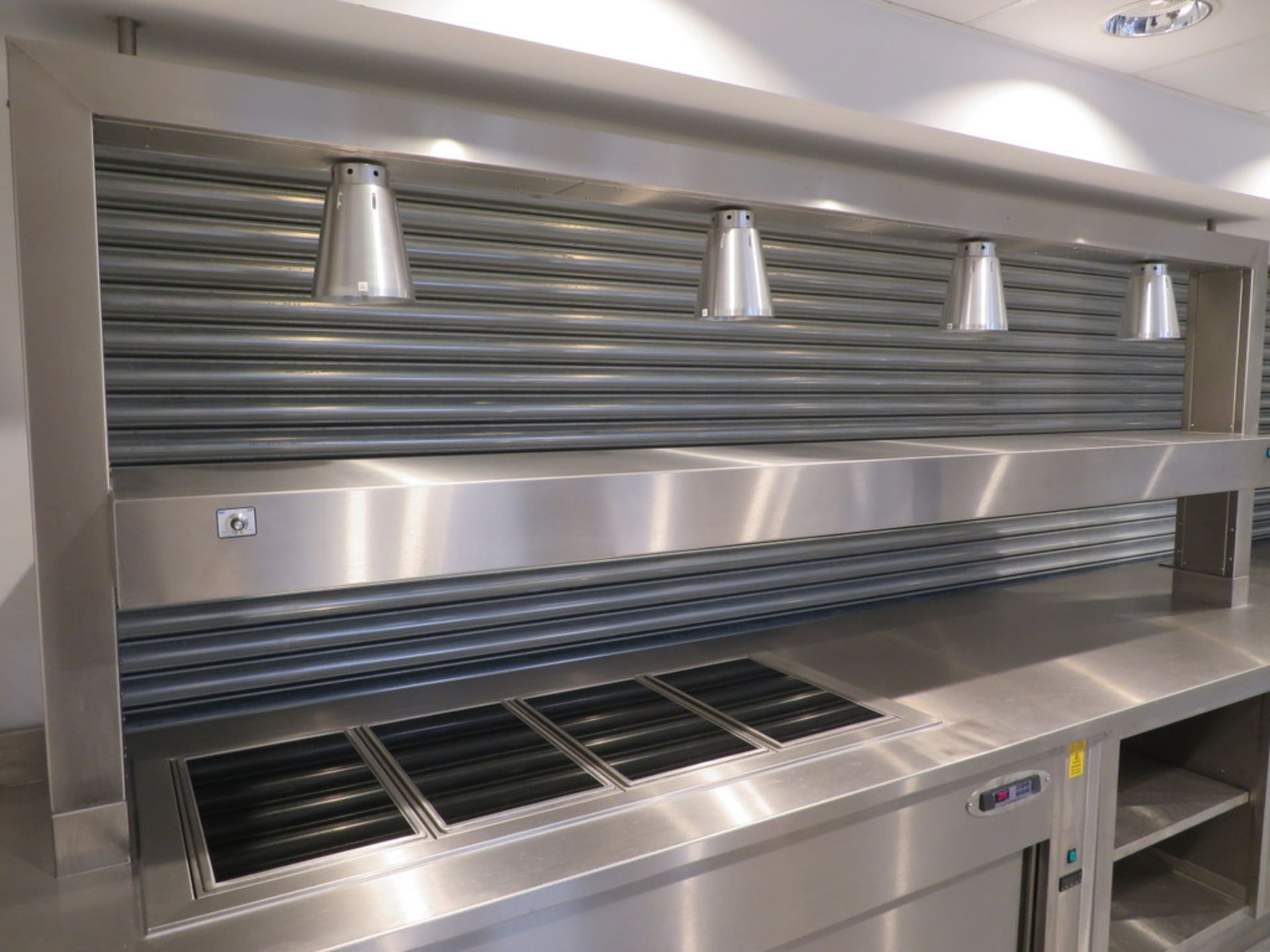 BUILT IN STAINLESS STEEL HOT FOOD COUNTER WITH TWIN SERVERIES - Image 11 of 12