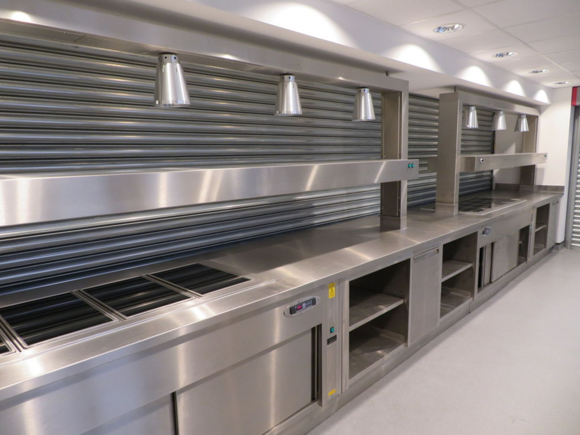 BUILT IN STAINLESS STEEL HOT FOOD COUNTER WITH TWIN SERVERIES - Image 12 of 12