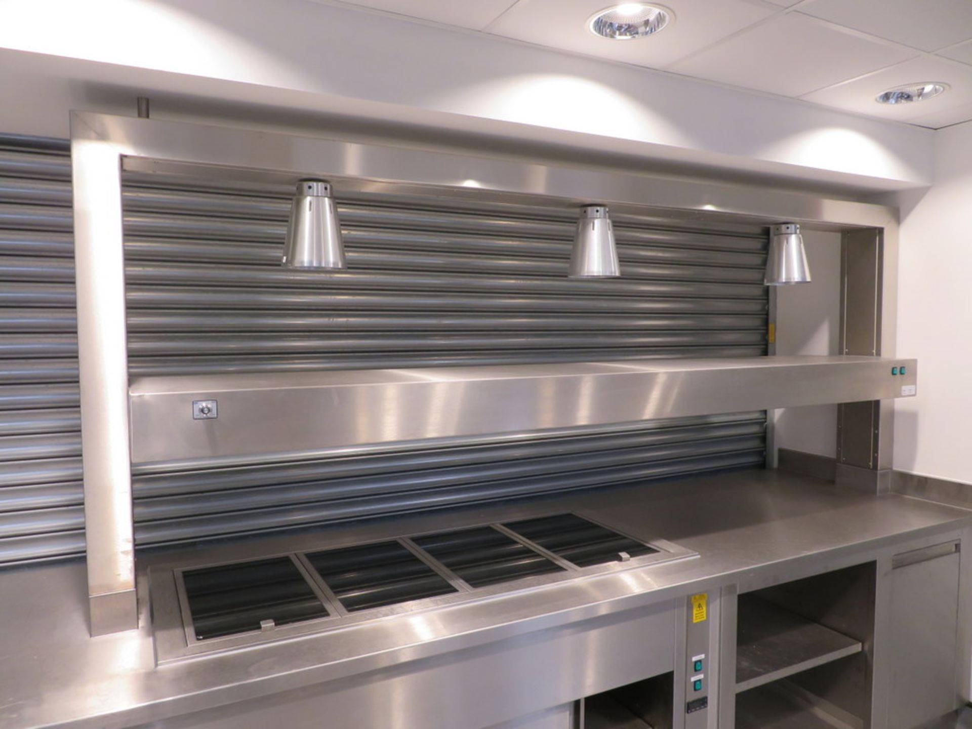 BUILT IN STAINLESS STEEL HOT FOOD COUNTER WITH TWIN SERVERIES - Image 2 of 12