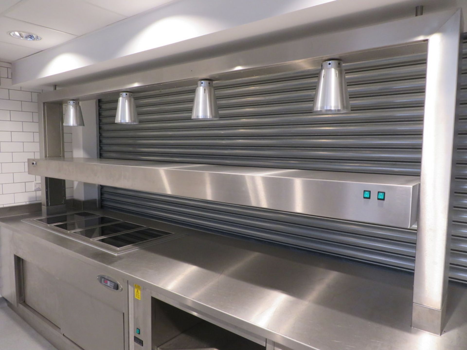 BUILT IN STAINLESS STEEL HOT FOOD COUNTER WITH TWIN SERVERIES - Image 3 of 12