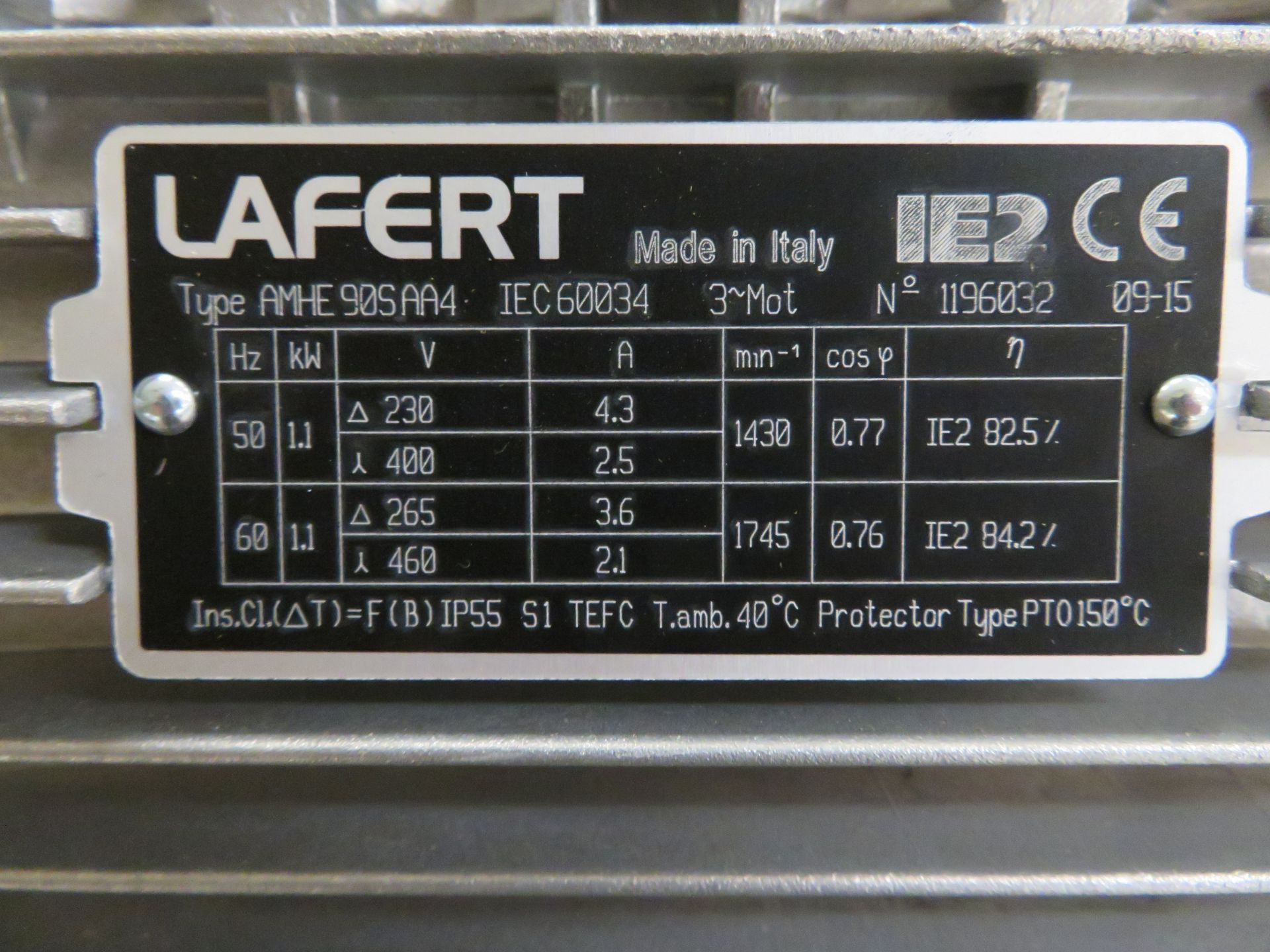 Lafert Sundae Motor Gear Box Reducer. See Pictures For Motor Spec. - Image 3 of 4