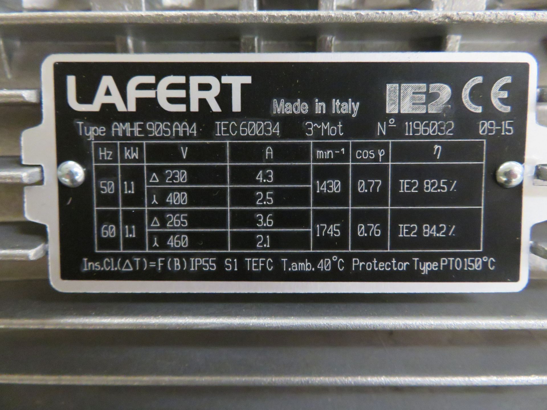 Lafert Sundae Motor Gear Box Reducer. See Pictures For Motor Spec. - Image 4 of 4