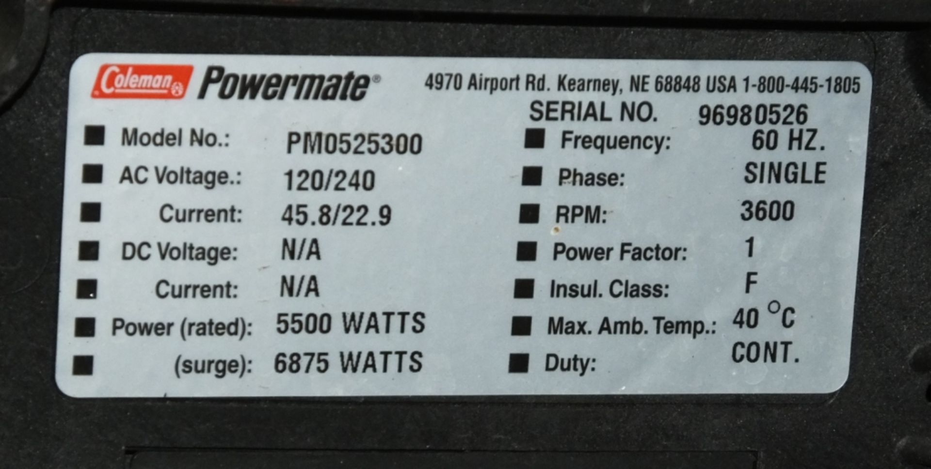 Coleman Power Mate 6875 5500 Runing Watts Generator - Image 5 of 5