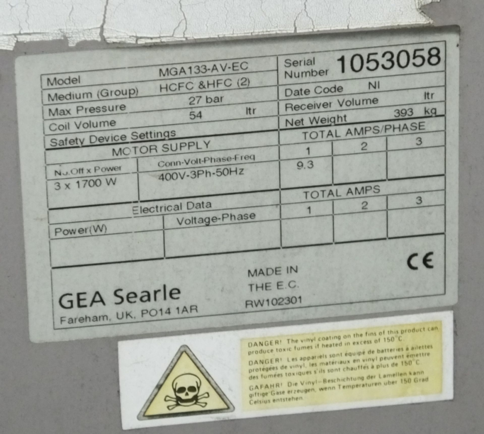 Searle GEA MGA133-AV-EC Refrigeration Condensor - £5 lift out charge applied to this lot - Image 8 of 8