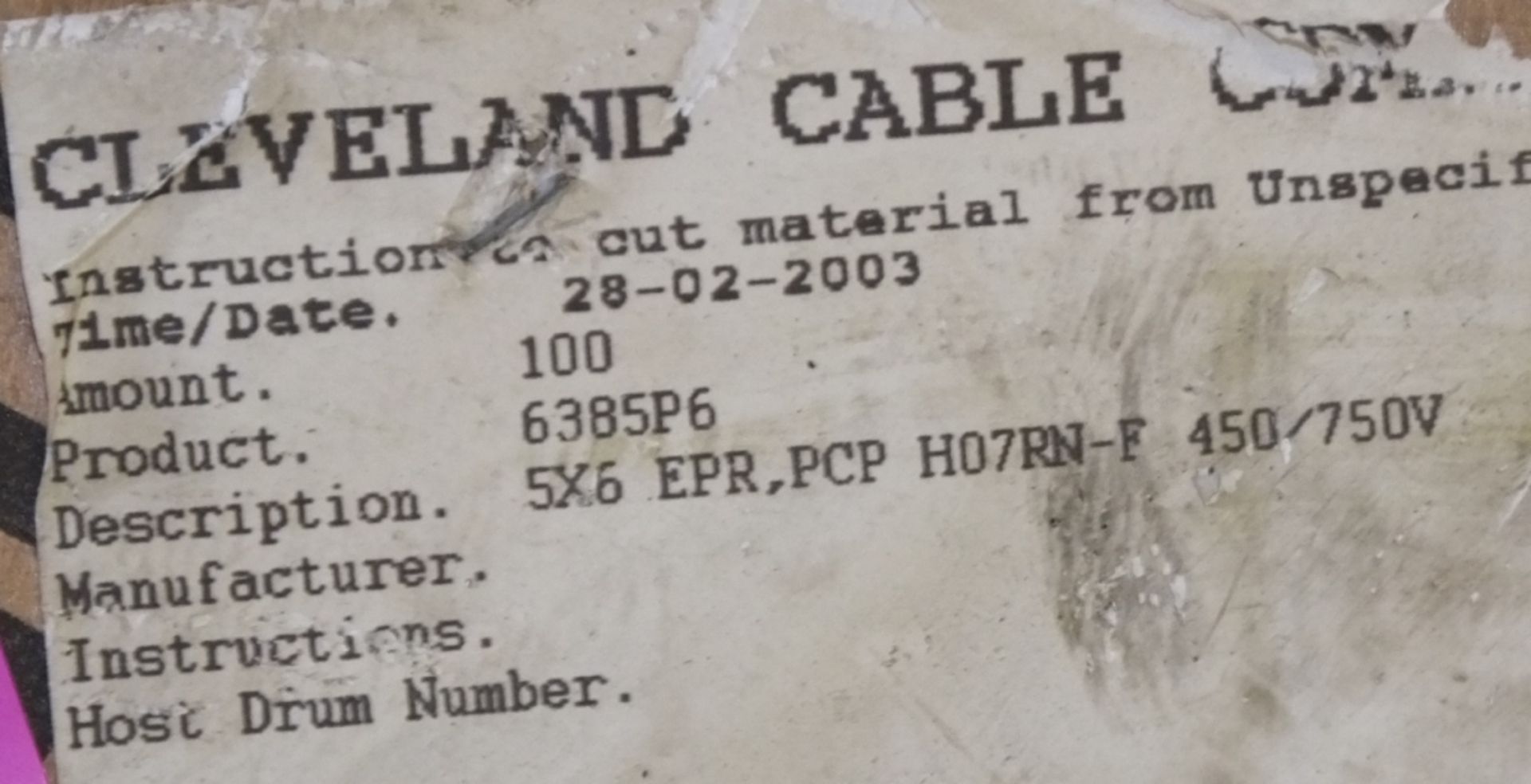 Drum of Cable - 5x6 EPR,PCP H07RN-F 450/750V - Image 3 of 3