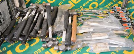 Approx 20x Ball Pein Hammers. Ring & Combination Spanners. Wire Brush.