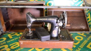 1938 Singer Sewing Machine EB872599 in Wooden Carry Case.