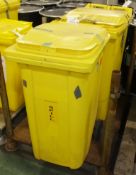 2x Rubibsh Wheelie bins large yellow