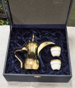 Ornamental Gold Plated Coffee Pot & Cups in Presentation Box.