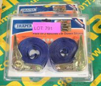 2x Twin Packs Draper Ratchet Tie Down Straps.