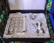Silver Plated Tray with 12 Glasses & Jug.