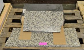 Light Granite (Broken in two) 1400 x 290 x 30mm. Dark Granite 603 x 400 x 100mm.