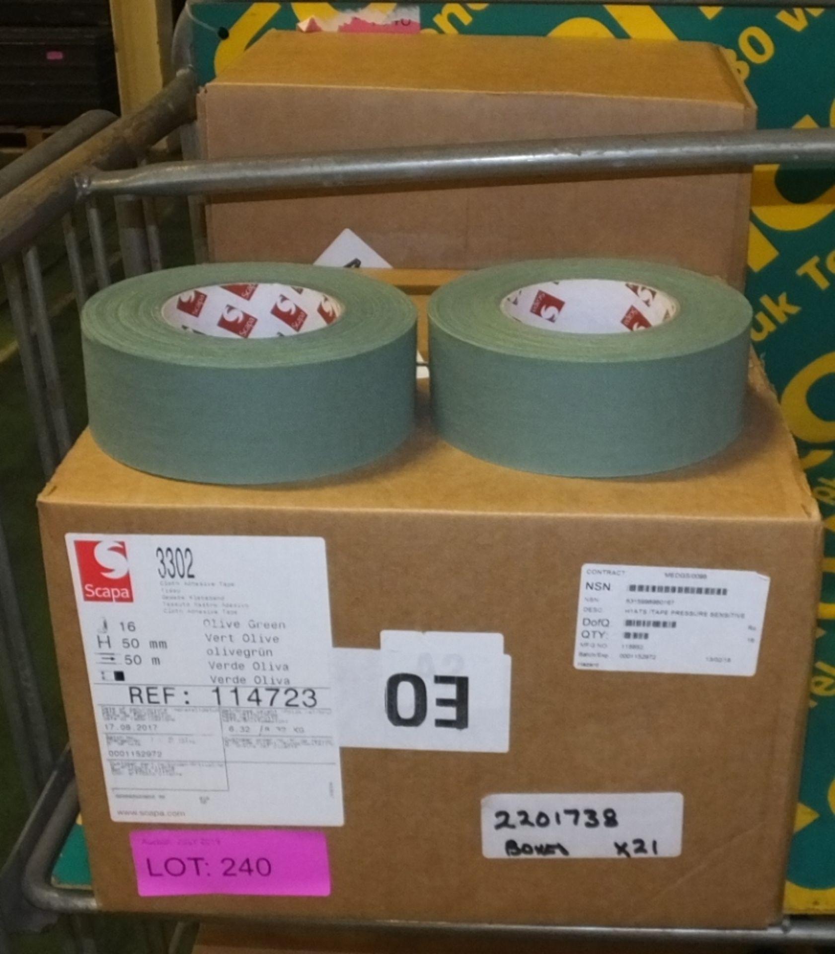 Scapa Adhesive Tape - Olive Green - 50mm x 50M - 16 Rolls Per Box - 2 boxes