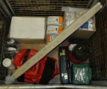 Various Plastic Containers, Briefcase, Weight ball, Soap Dispensers, Tins, First Aid Kits,