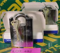 2x New Abloy 362 High Security Padlocks with 2 keys each.