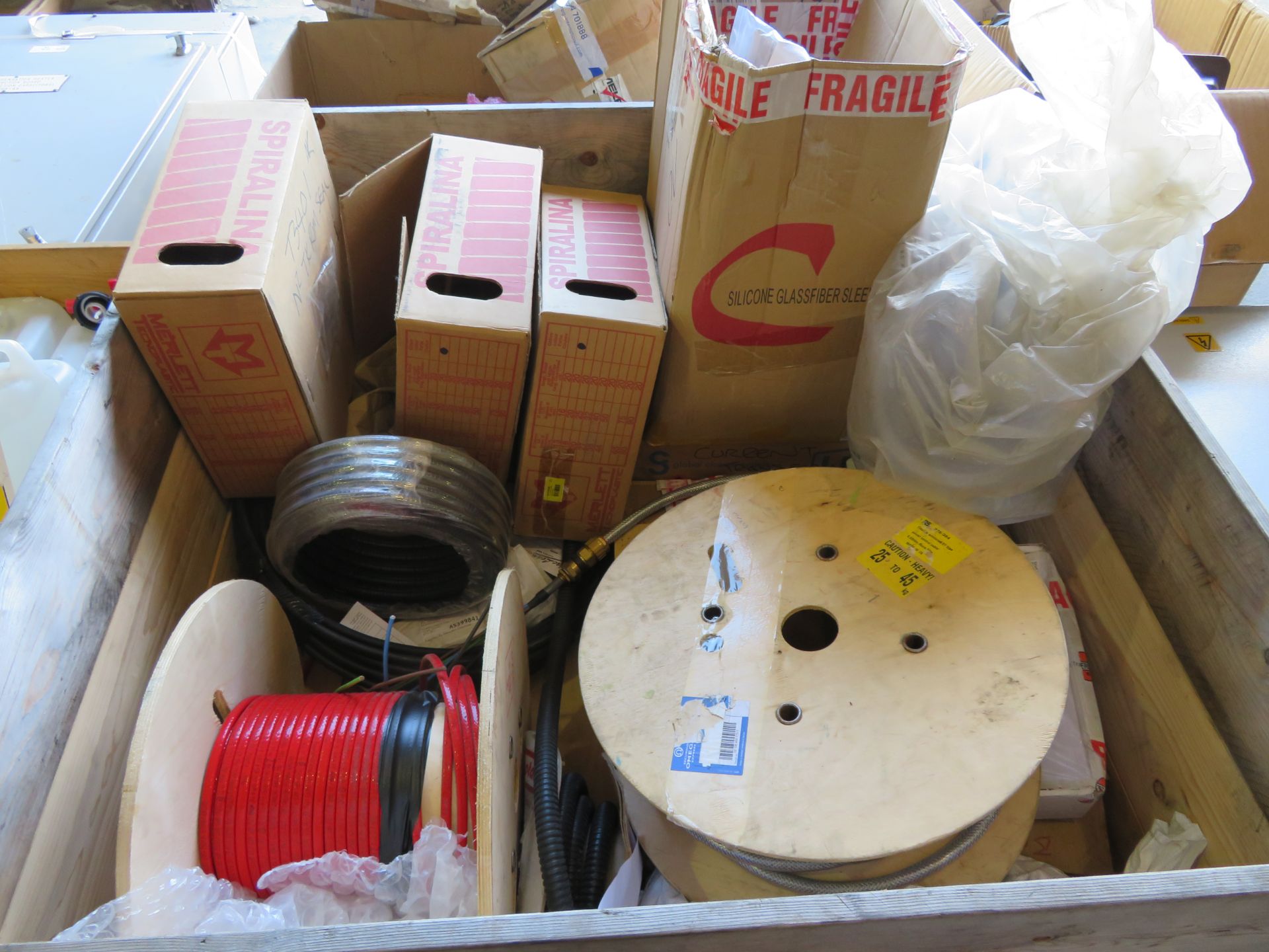 QTY OF ASSORTED ELECTRICAL CABLE, CABLE CONDUIT, PIPE FITTINGS ETC