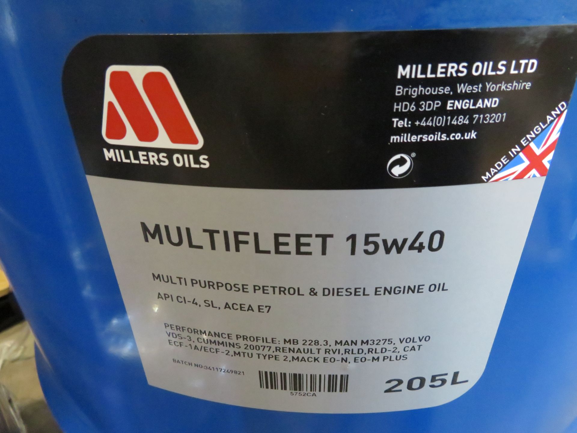 4 X 205LTR DRUMS OF MILLERS MULTIFLEET 15W40 - Image 2 of 2