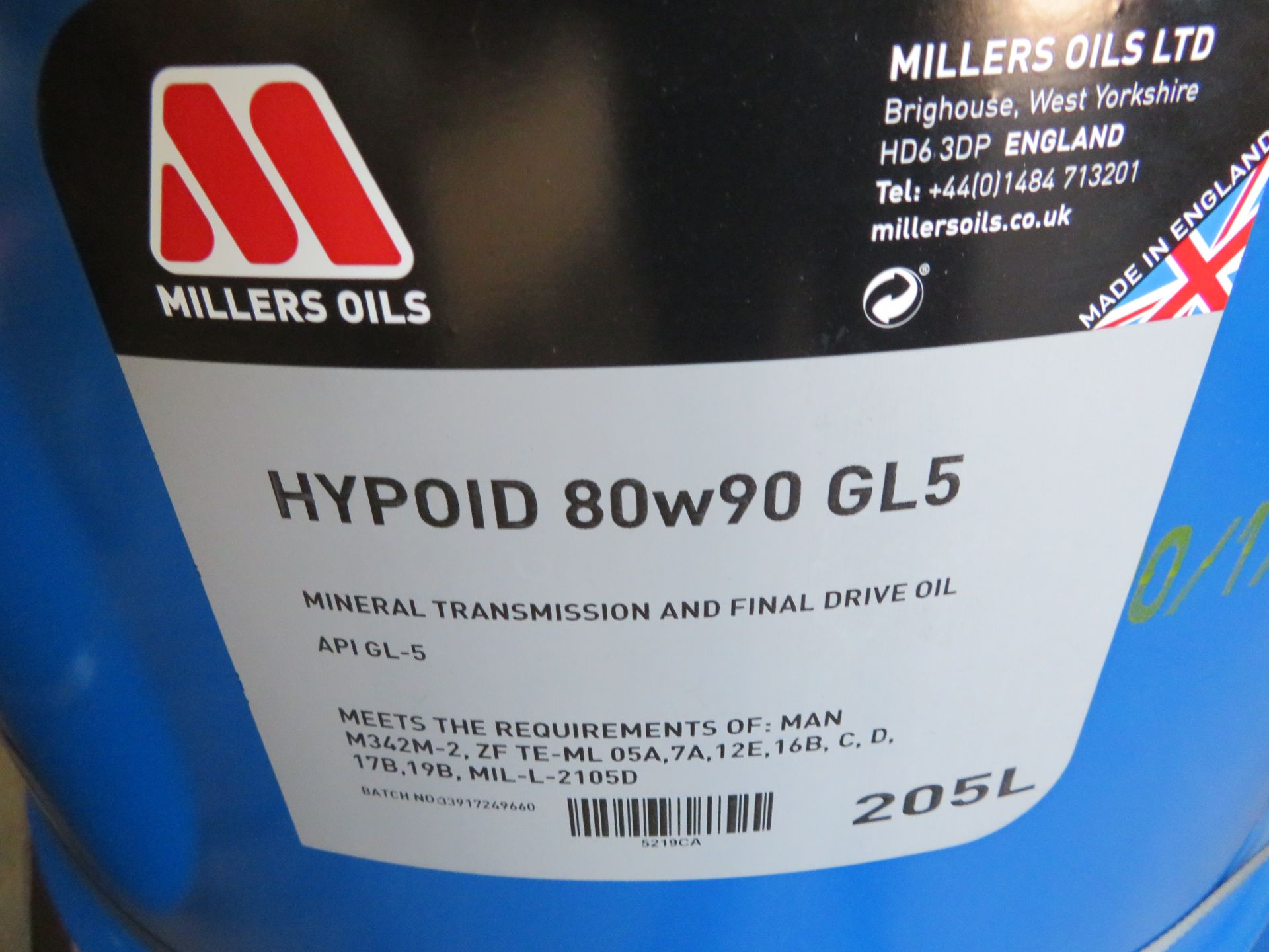 4 X 205LTR DRUMS OF MILLERS HYPOID 80W90 GL5 - Image 2 of 2