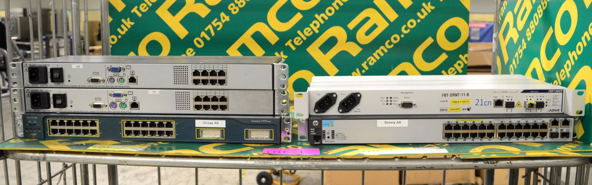 Network Hubs - Cisco Systems Catalyst 2950, Adva FSP150CP, HP E2620-24 PPoE Switch, 2x HP