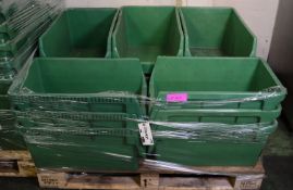 18x Green Plastic Storage Boxes.