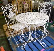 White Painted Iron Table & 2x Folding Chairs.