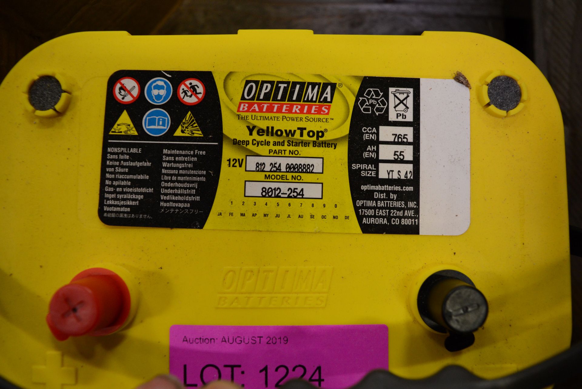 Optima Yellow Top Deep Cycle & Starter Battery 12V 55Ah. - Image 2 of 2