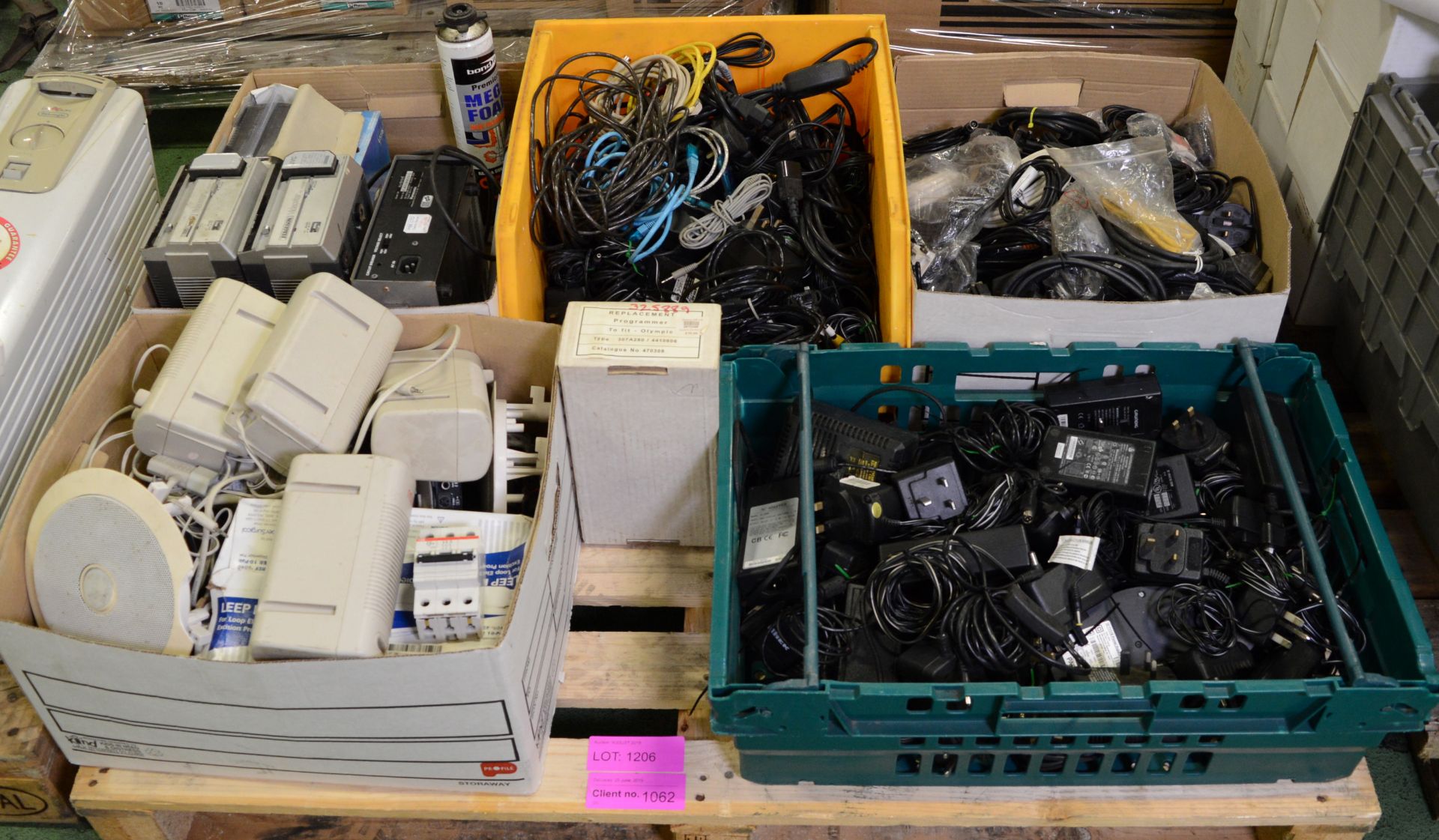 Pallet of PSUs, Computer Leads, Adaptors, Electrical Items.