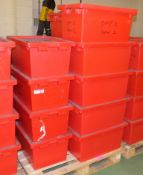 14x Plastic Stackable boxes with lids - 64 x 41 x 33cm (LxDxH)