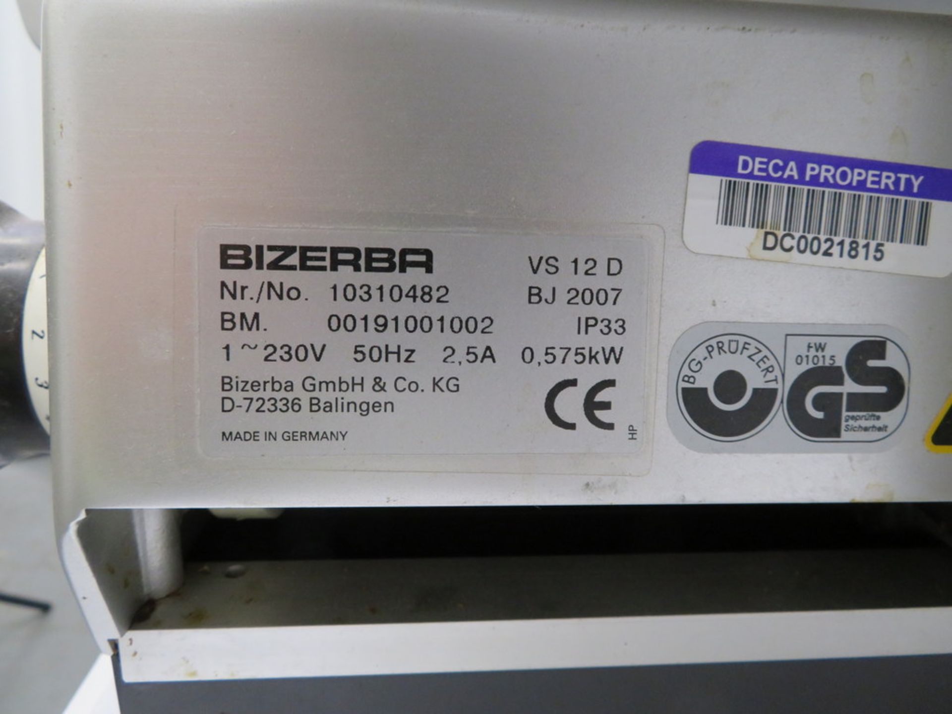 BIZERBA MODEL VS 12 D AUTOMATIC VERTICAL MEAT SLICER - Image 5 of 8