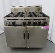 PARRY MODEL 7013 S/S GAS TWO-DOOR OVEN WITH SIX BURNER/RING HOB