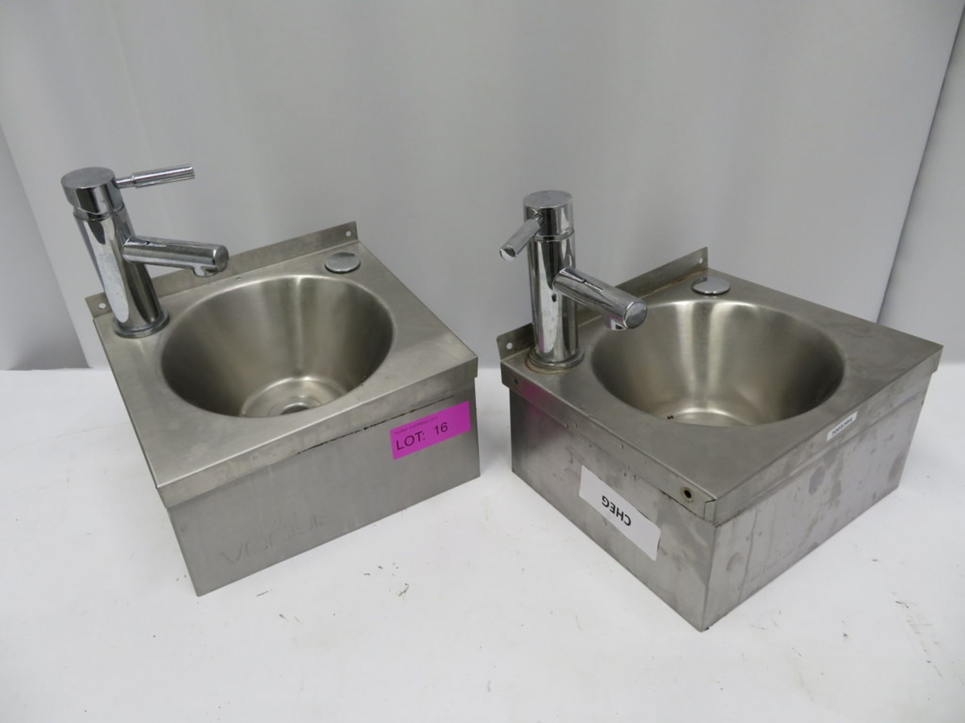 2 X VOGUE S/S HAND BASINS WITH MIXER TAPS