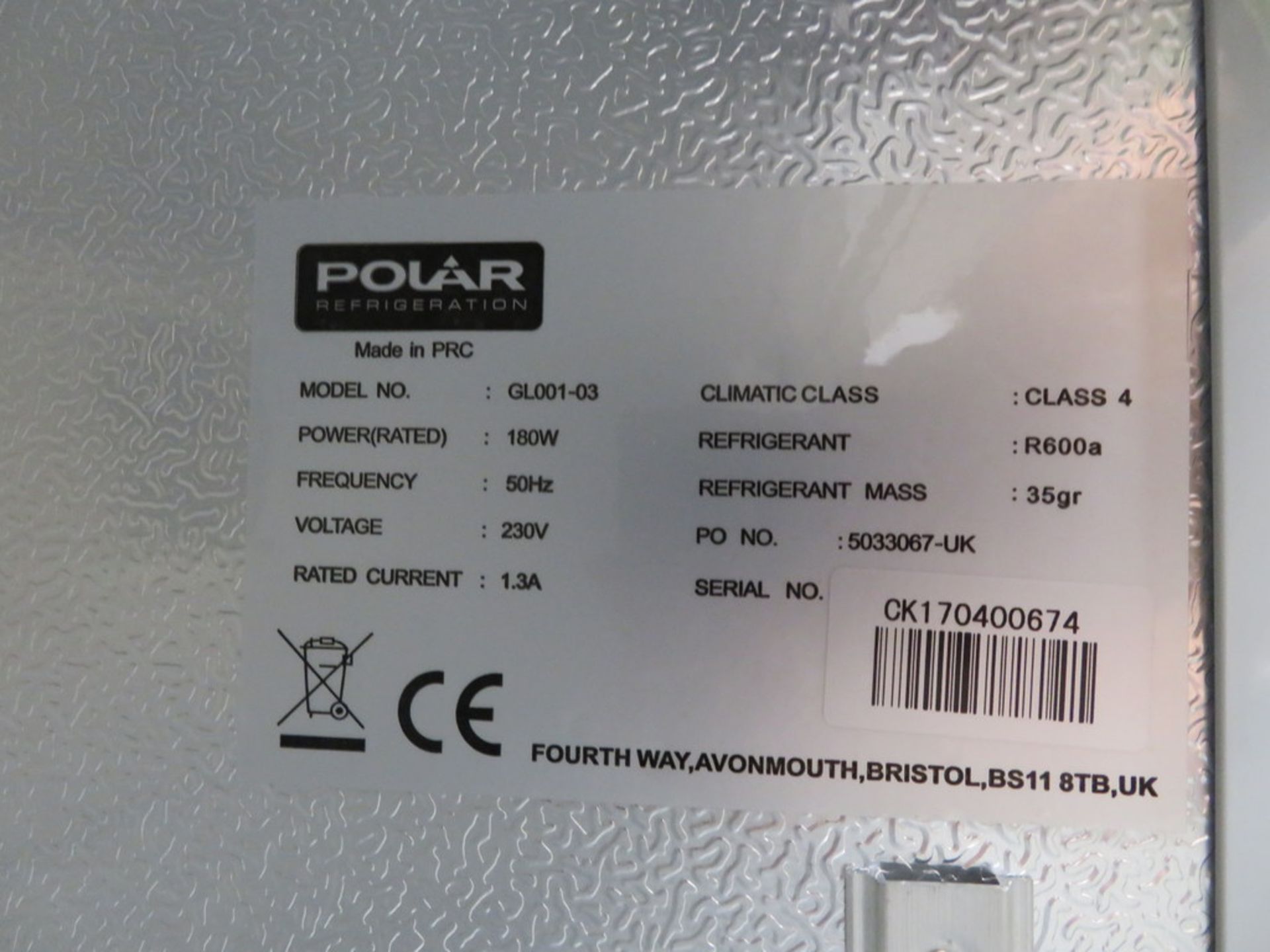 POLAR GL001-03 UNDERCOUNTER DISPLAY CHILLER - Image 3 of 3