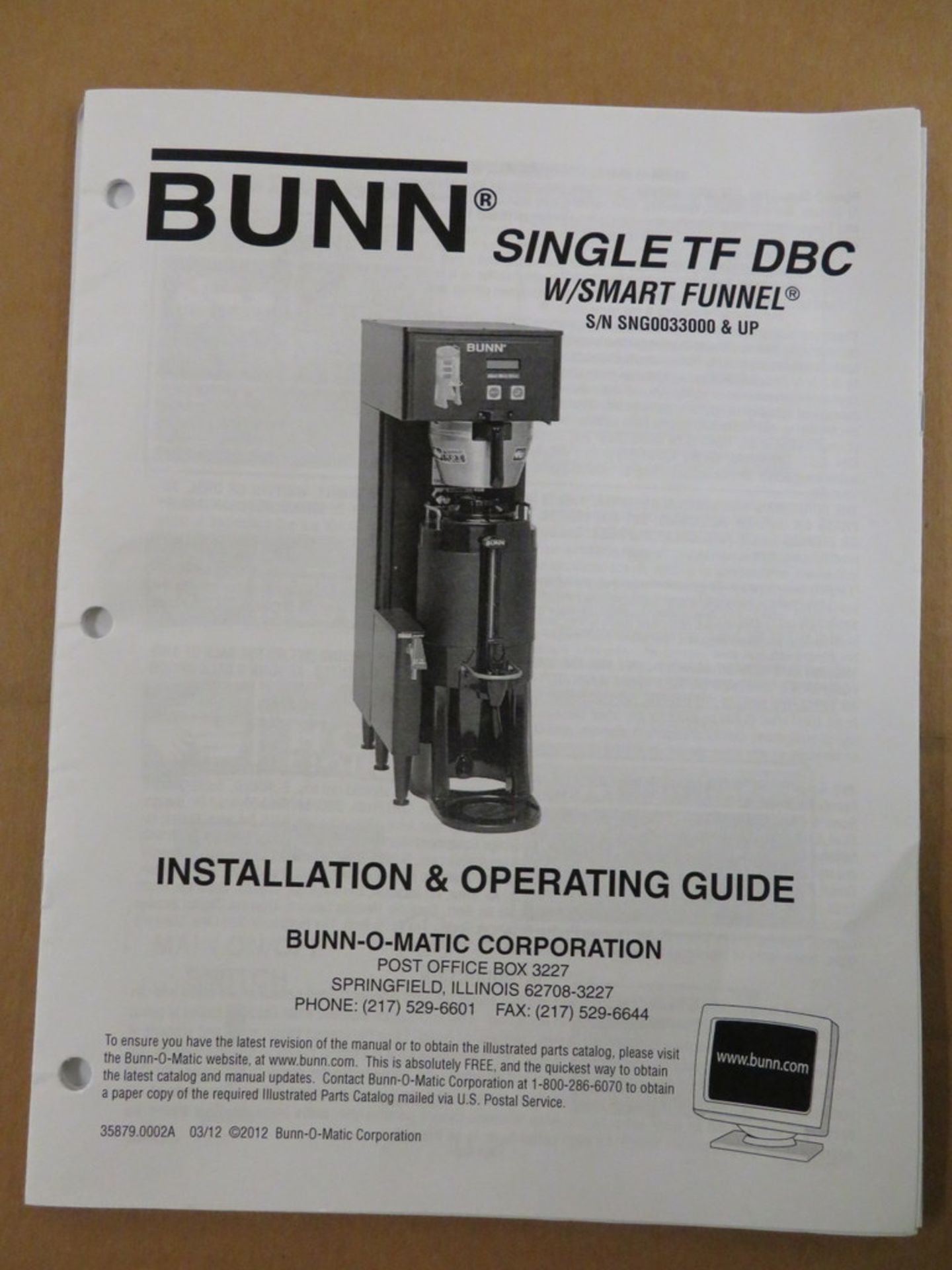 BUNN BUNN-O-MATIC SINGLE TF DBC COMMERCIAL BEVERAGE SERVER