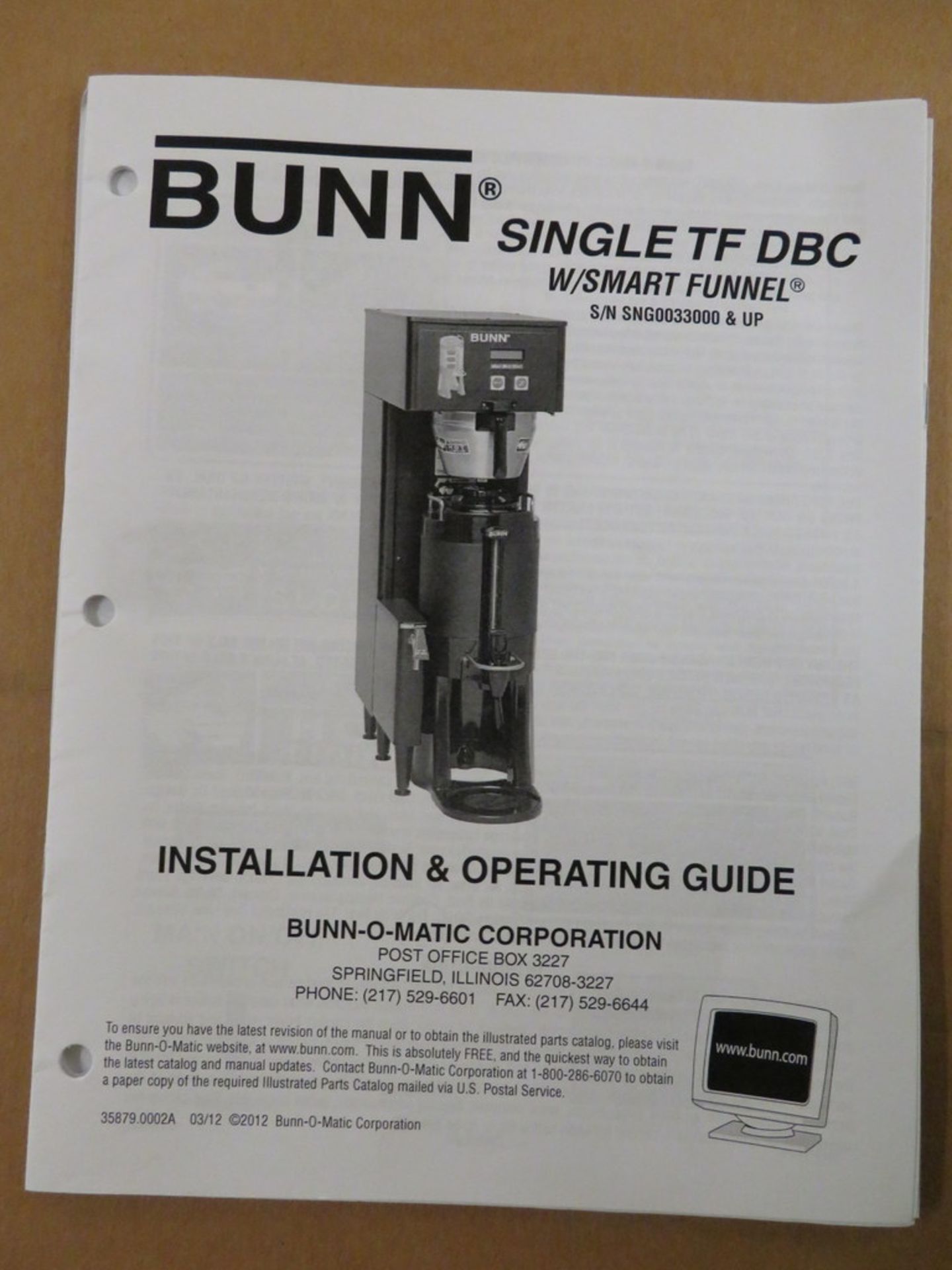 BUNN BUNN-O-MATIC SINGLE TF DBC COMMERCIAL BEVERAGE SERVER